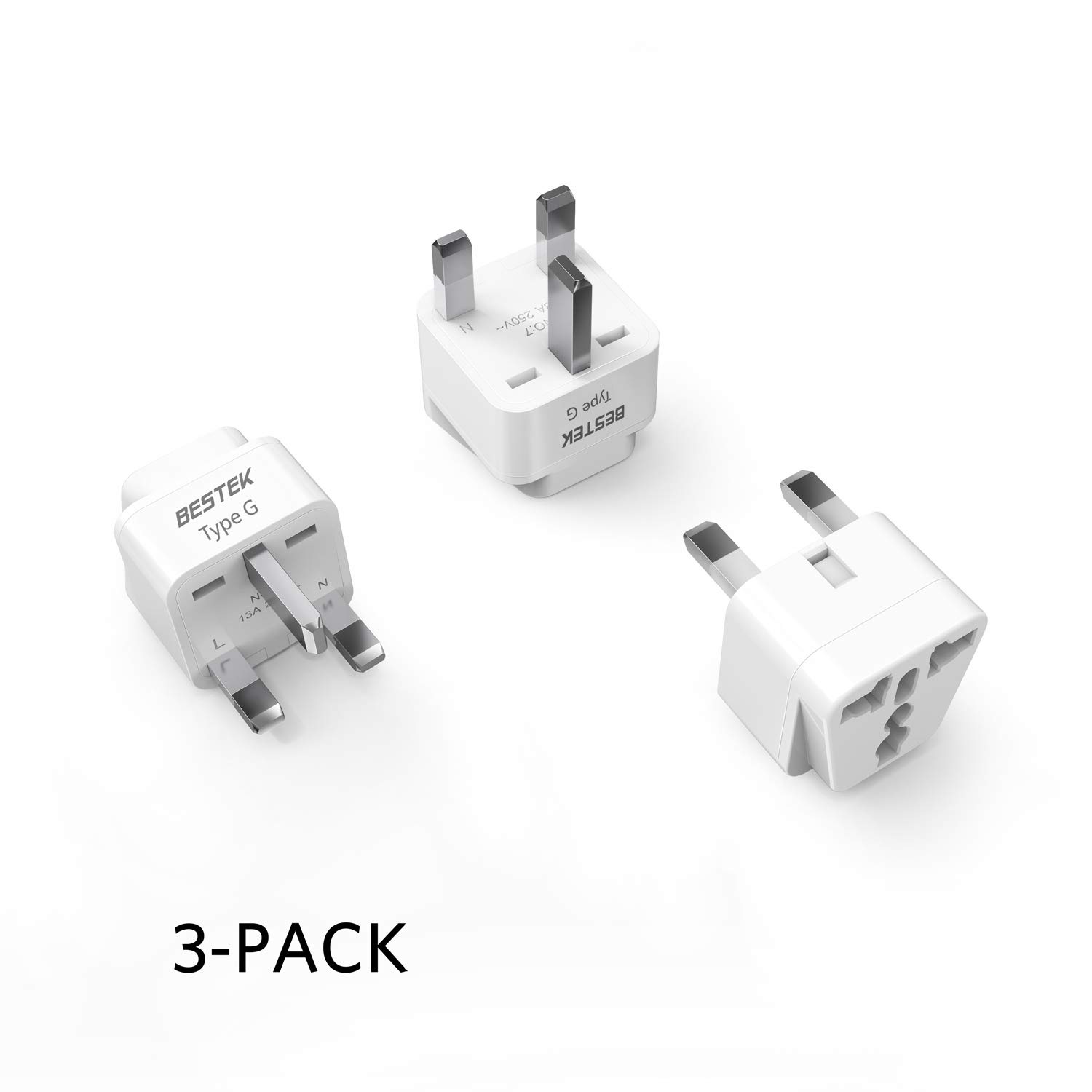 BESTEK Grounded Universal Plug Adapter Travel Plug Kit for USA to UK, Ireland, Hong Kong (Type G) - 3 Packs