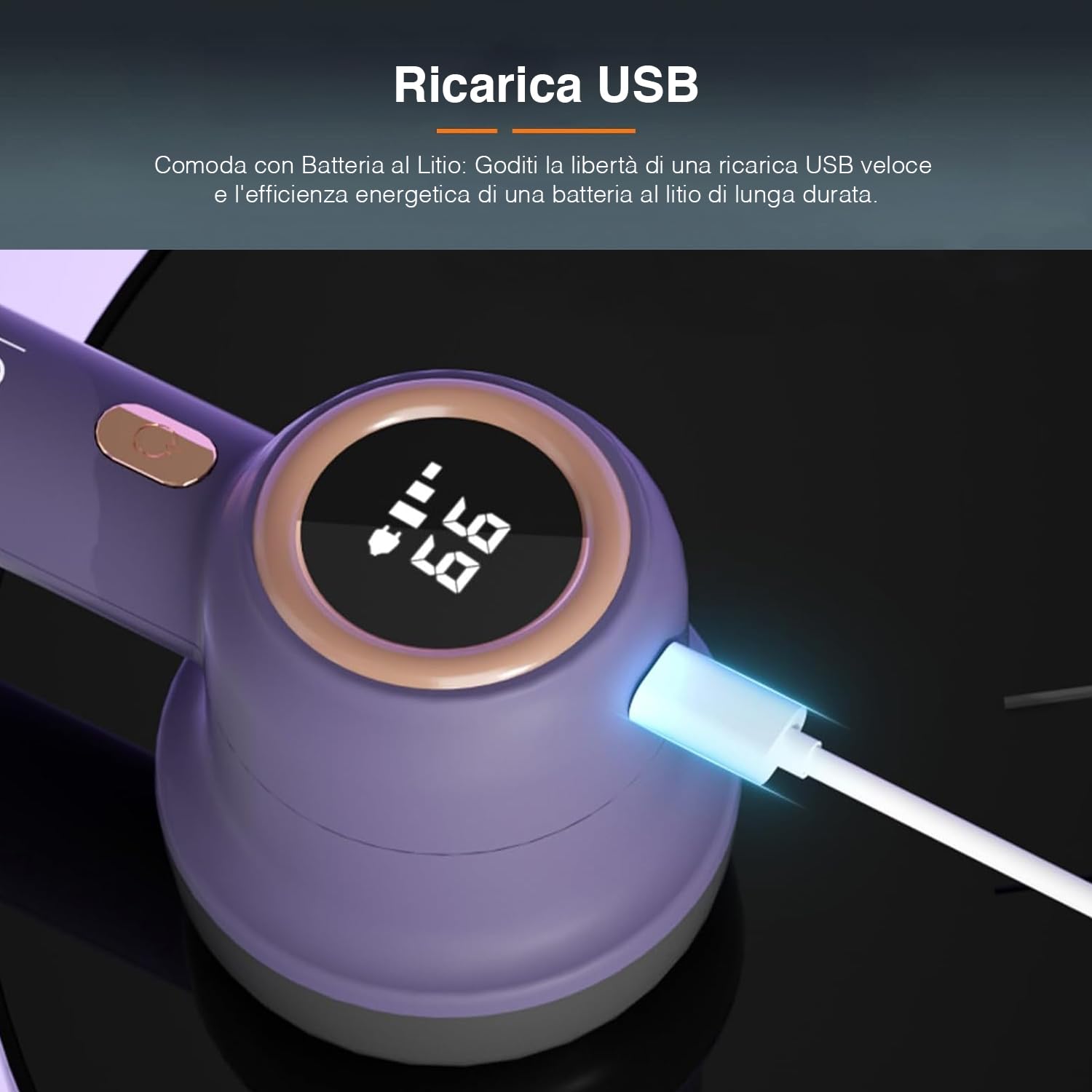 Elektrischer Fusselrasierer effizient für Kleidung, Wäsche und Teppichböden – wiederaufladbar über USB, inklusive Reinigungszubehör, 7,62 x 7,62 x 15,24 cm, ABS, Violett, 5 W