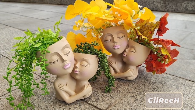 Baoblaze Ragazza Testa Viso per Piante Donne Busto per Fiori Cactus succulenti per fioriere Soggiorno per Interni Desktop, 7x7x11 cm