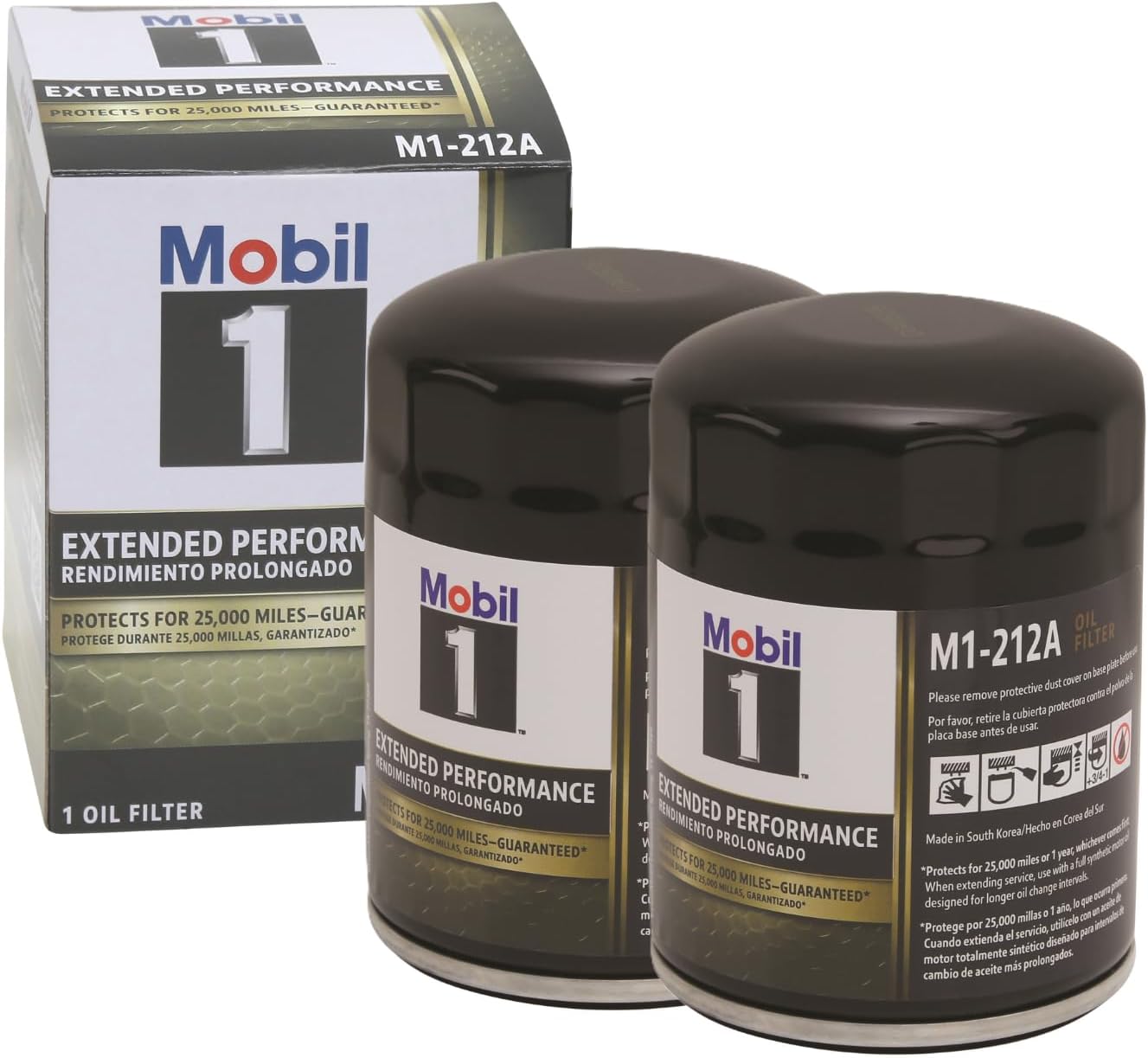 Mobil 1 M1-212A Extended Performance Oil Filter, 1 Pack | Synthetic Blend, High Efficiency 25,000 Mile Protection