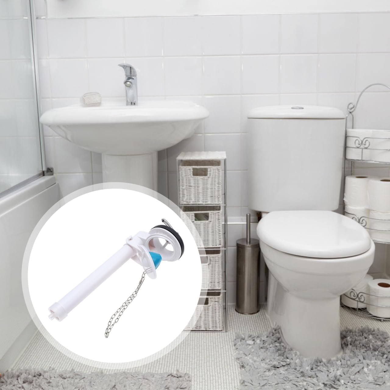 Uonlytech Toilet Flush Repair Tool with Chain and Flapper One-Piece Toilet Tank Drain Valve Replacement 12.20X4.33X3.34In Leak-Resistant Valve for Bathroom Plumbing