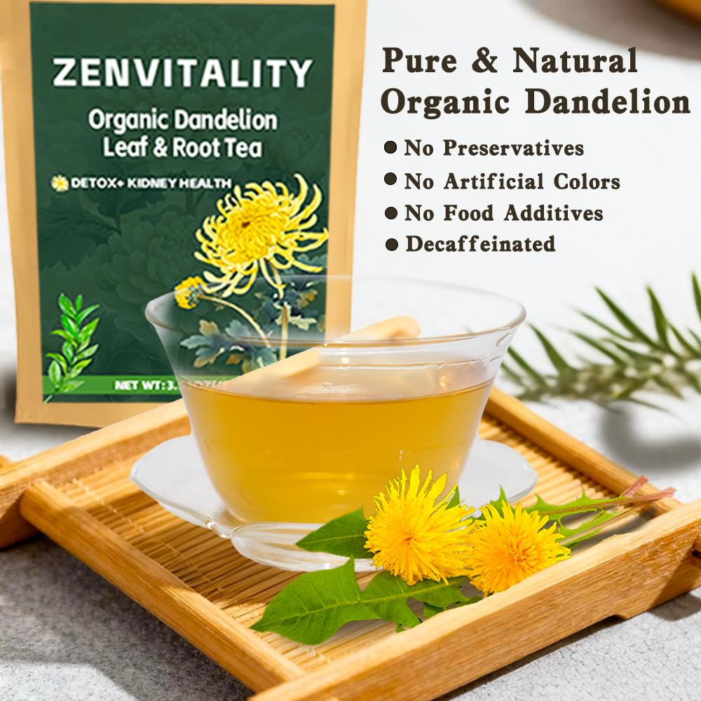 ZenVitality Dandelion Leaf and Root Tea（50 Bags）100% Certified Organic/Decaffeinated Naturally beneficial for liver/blood pressure/blood sugar/digestive health Decaffeinated - Image 3