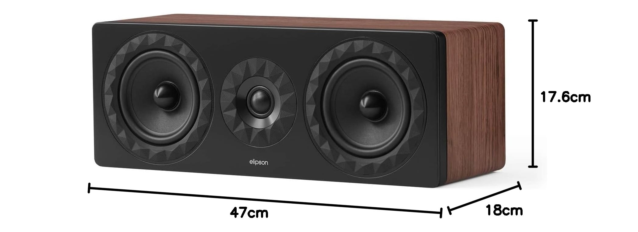 Elipson - Prestige Facet II 11C - Enceinte Centrale 2 Voies Close, 92 DB, 55 Hz-25 kHz, 120 W RMS, Tweeter 25 mm, 2X Haut-parleurs 140 mm, Finition Noir/Noyer
