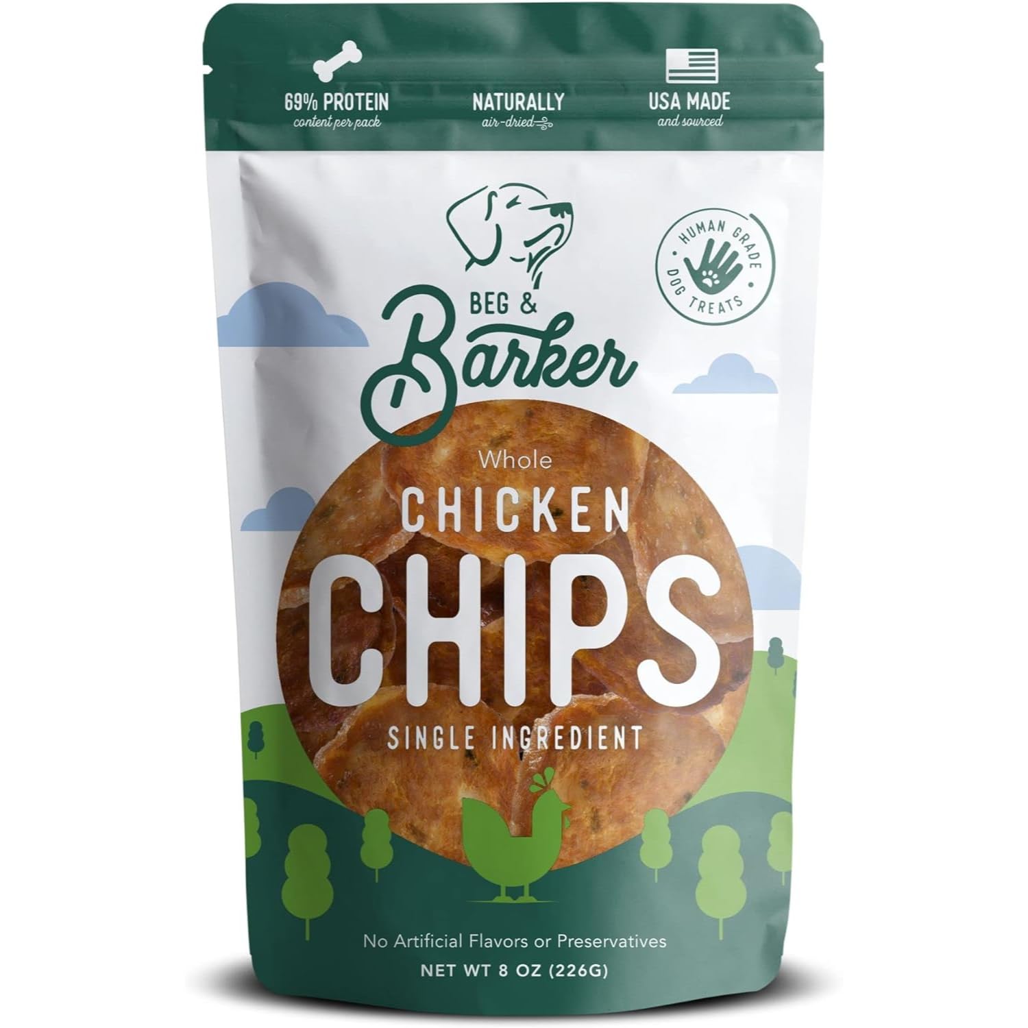 Beg & Barker Chicken Chips for Dogs (8oz, Pack of 1) - Single Ingredient Dog Treats Made for Small and Large Dogs Protein Human Grade Dog Treats Made