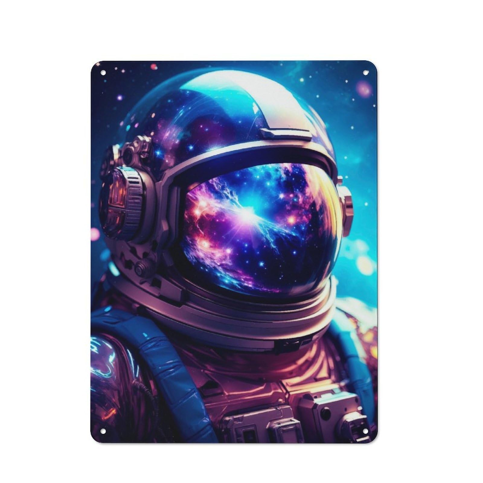 Junmoney Astronaut Blue Warehouse Style Metal Wall Decor 40X30cm, Tin Wall Sign For Modern Home, Workshop, Office Or Cafe