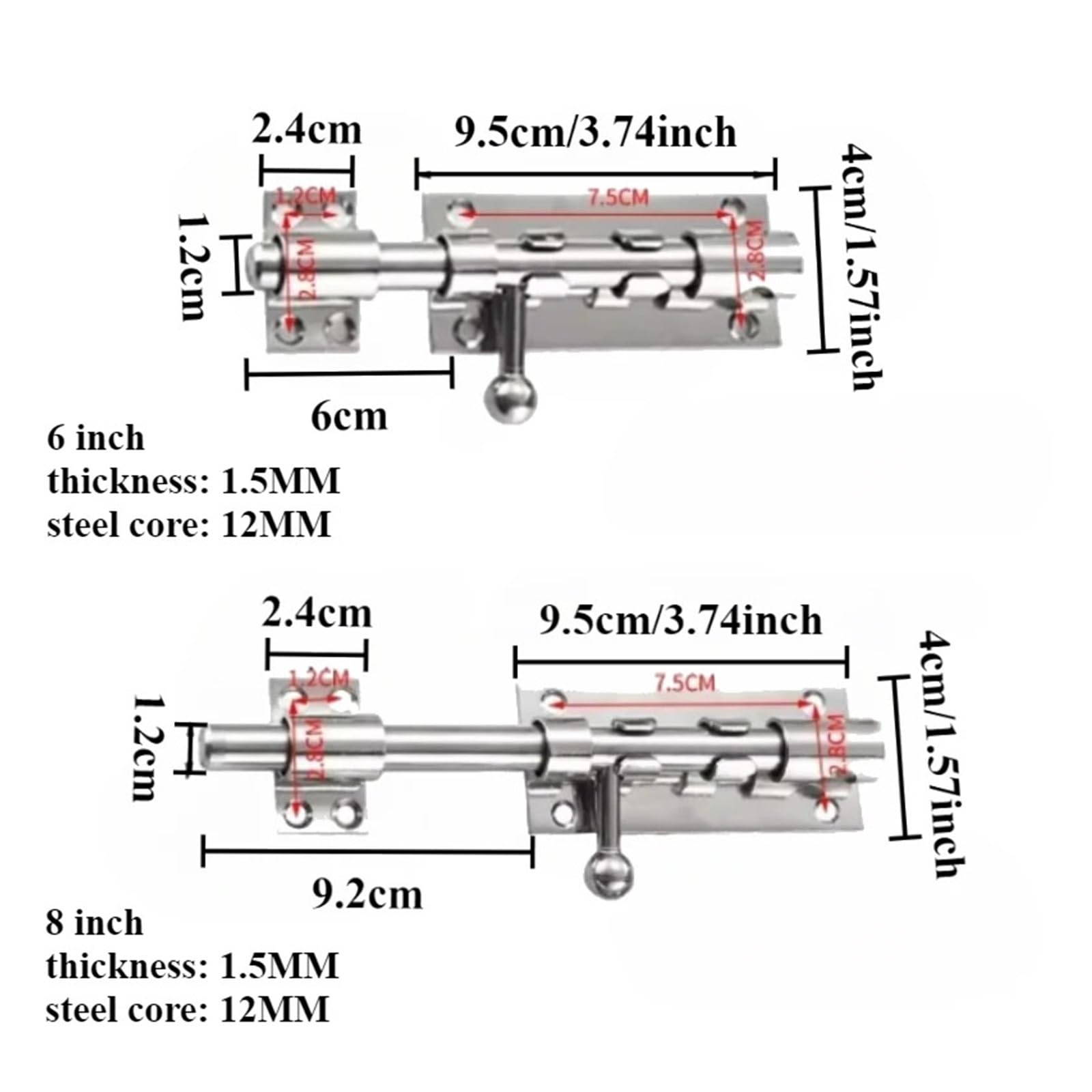 Targette de Porte 6 "8" 10 "12 pouces matériel en acier inoxydable serrure de porte baril boulon loquet cadenas fermoir ensemble brossé(12 inch)
