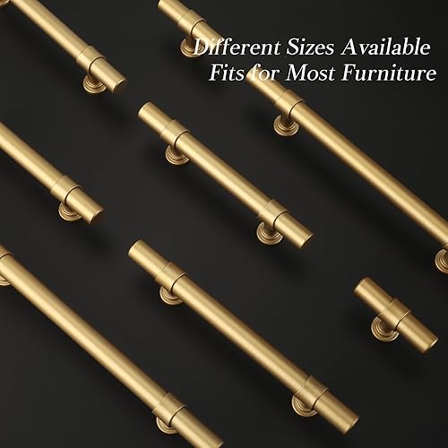 Miniatura 4 de Rergy Paquete de 10 tiradores dorados para gabinetes de cocina, manijas de latón cepillado, tiradores de cajones dorados cepillados, herrajes para
