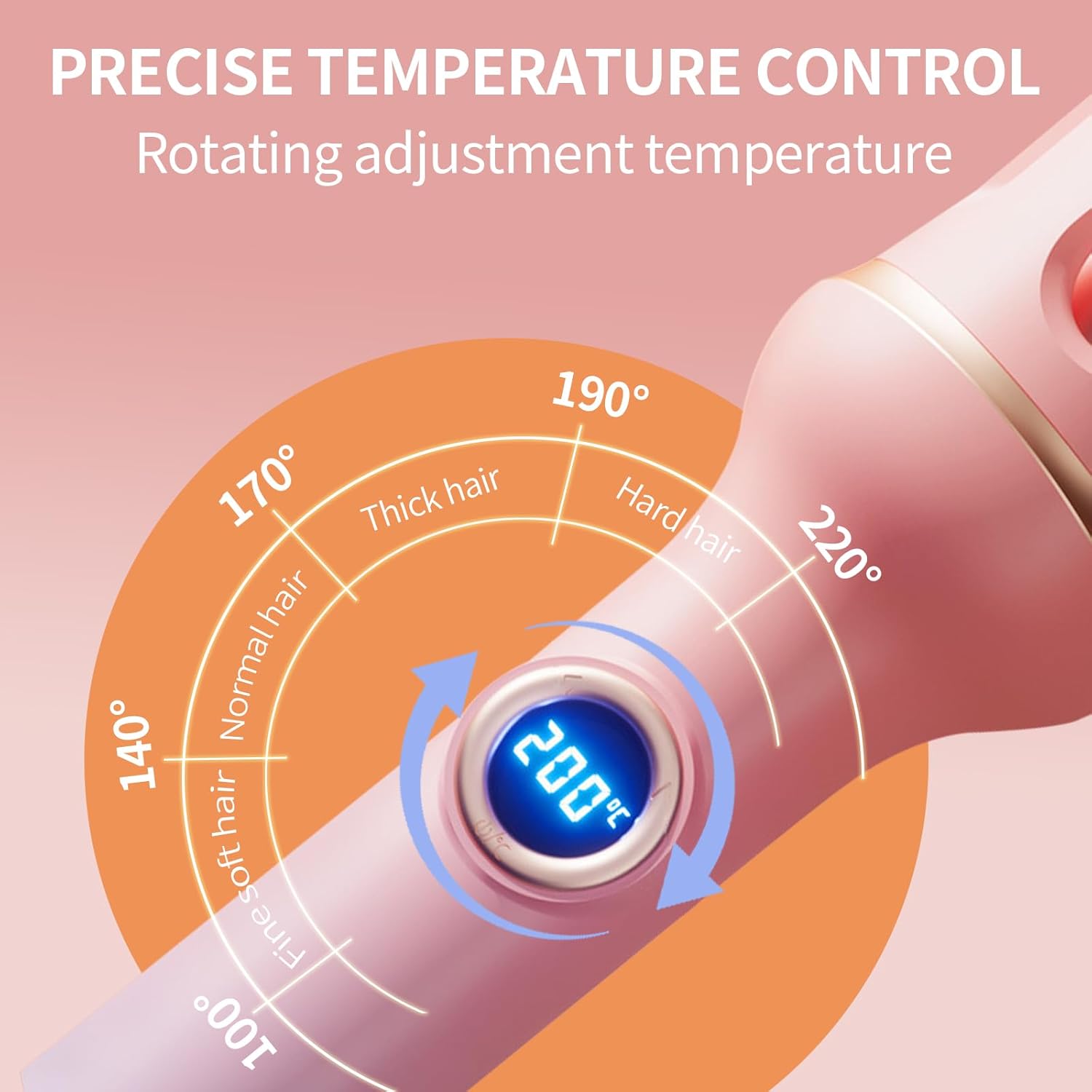 Velasko Rotating Curling Iron, Extended Barrel 1.25 Inch Anion Self Curling Hair Curler, Electric Anti-scald Portable Hair Curler, Fast Heating for Long and Short Hair Styling, Gradient Pink