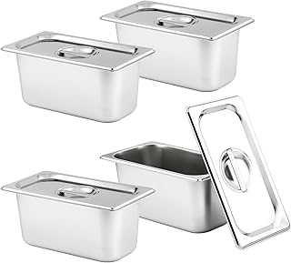 4 Pack Stainless Steam Hotel Pan with Lid, 1/3 Size x 6 Inch Deep Hotel Pans, Steam Table Pan for Home Party Hotel Buffet Restaurant