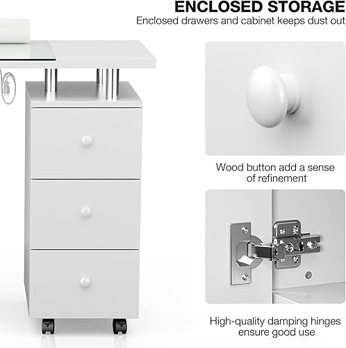 Miniatura 4 de Mesa de manicura, estación de mesa de escritorio de uñas con parte superior de vidrio para tecnología de uñas con ventilación eléctrica de corriente