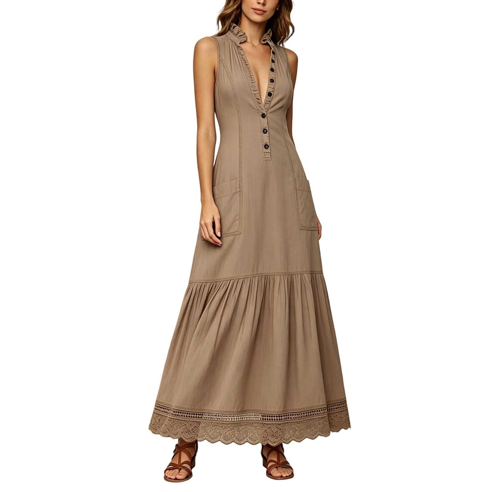 Robe longue sans manches fluide décolleté V robe été légère plage