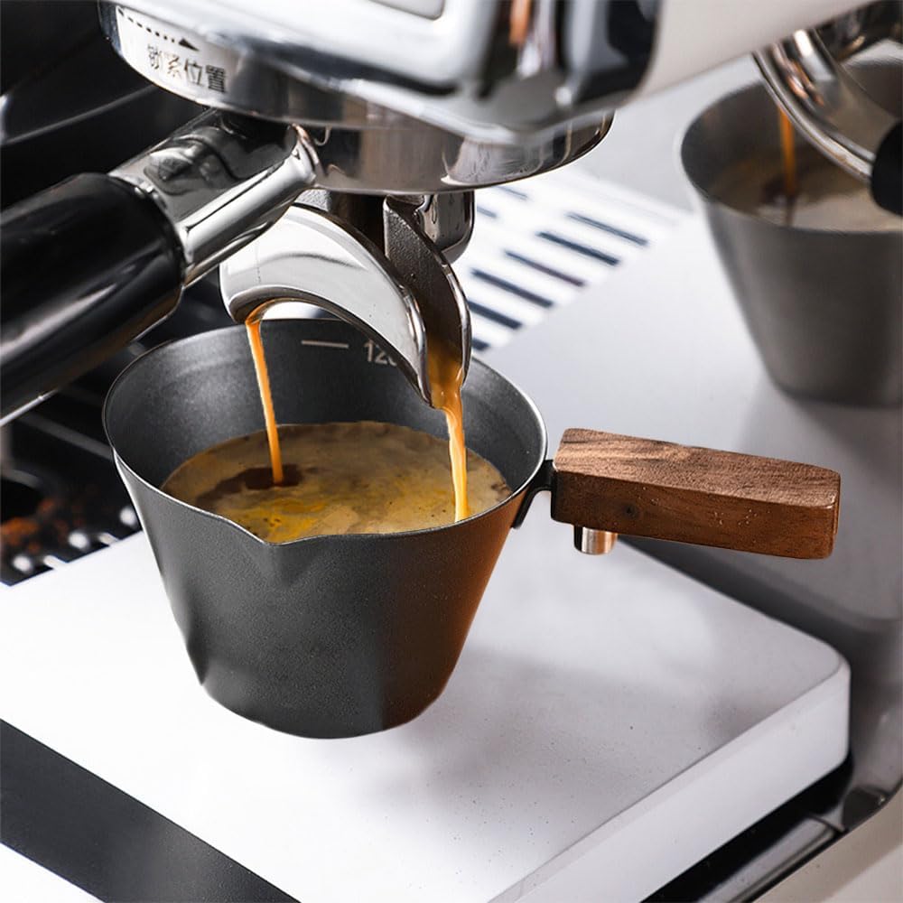 Kytpyi Measuring Cups, Espresso Shot Glass, 120mL Stainless Steel Measuring Cups with V-spout Wooden Handle Scale Mark for Coffee Drinks, Small Minimalist Espresso Measuring Cup for Home Cafe (Black) 5 61XcA5IL6ZL. AC SL1000