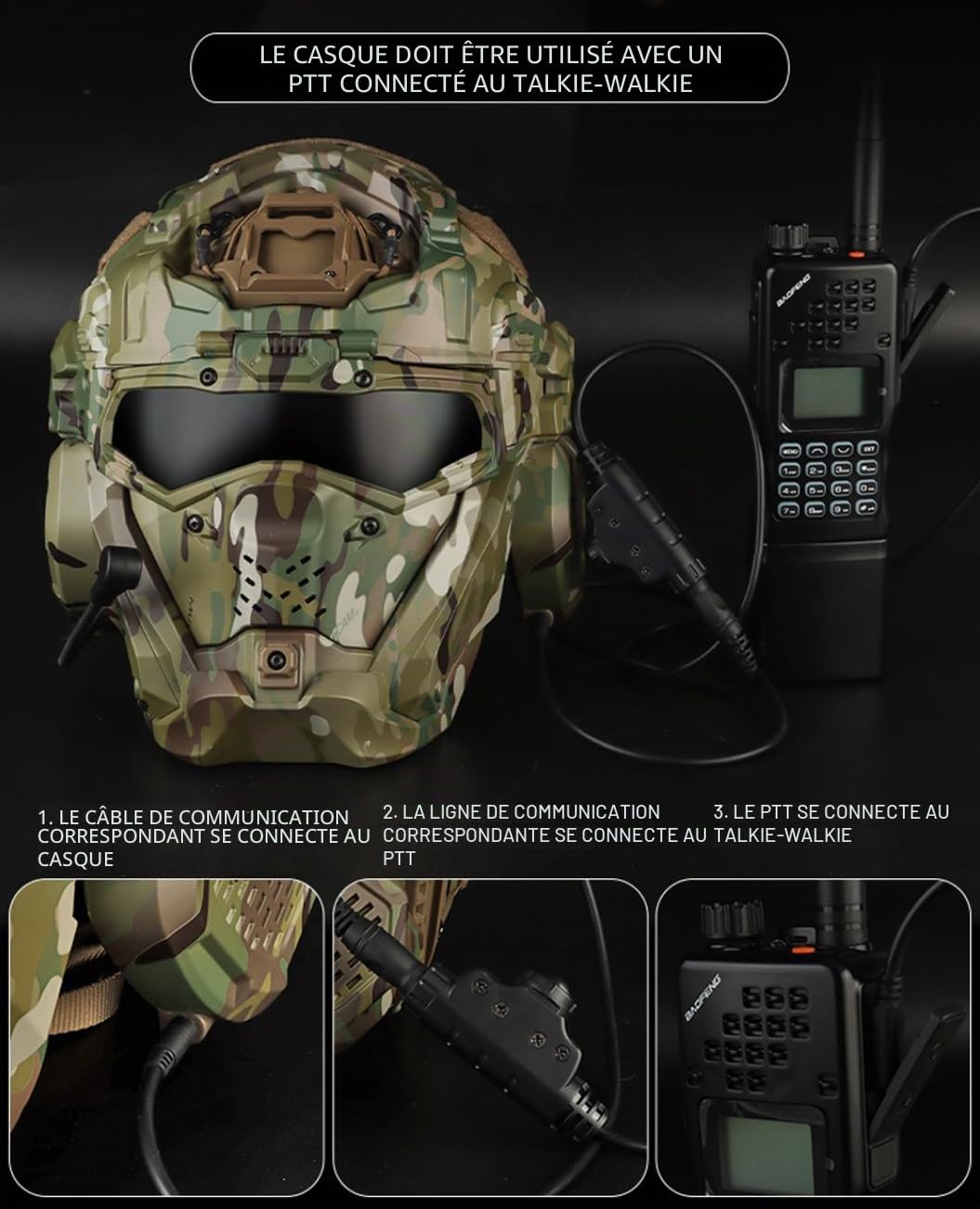 ACEXIER Casque d'assaut Tactique II avec Masque Casque Anti-buée Ventilateur Militaire Chasse Airsoft Casque CS Paintball équipement de Protection intégral
