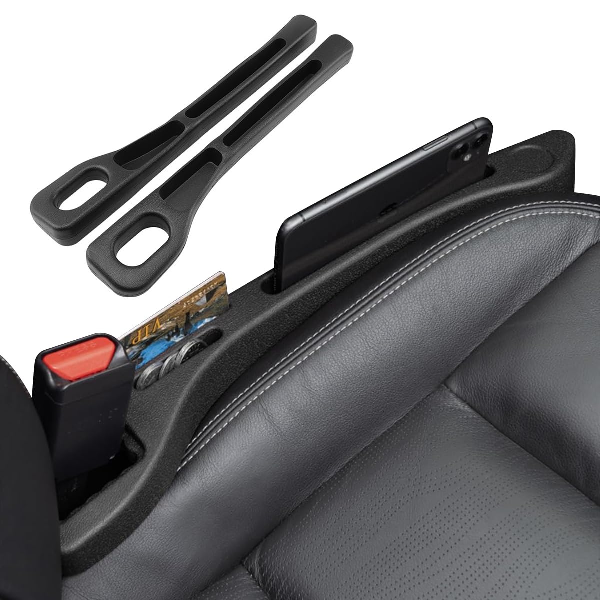 ELEPHANTBOAT® 2Pcs Car Seat Gap Filler Organizer for Front Seat Universal Fit Black EVA Car Storage Pocket Clutter-Free Car Gadgets for Small Essentials Secure & Stylish Car Interior Accessories
