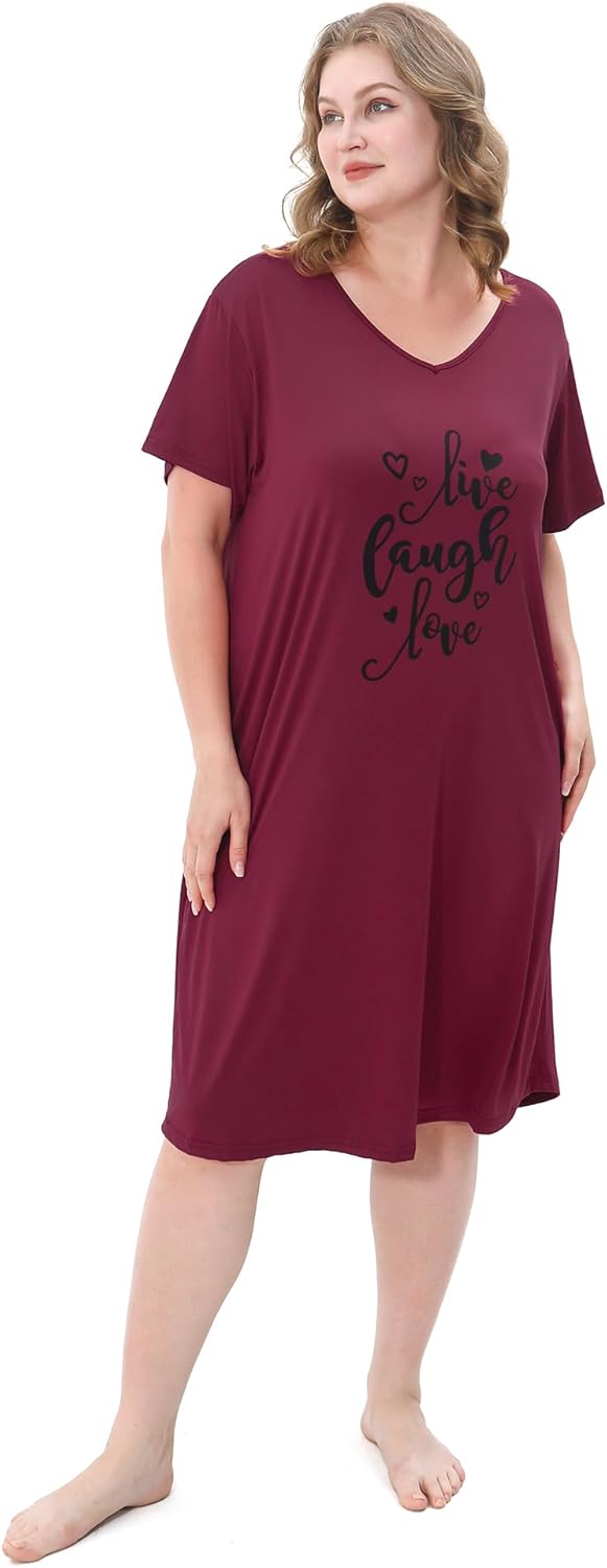 3 Pack Plus Size Women's Nightgown Soft Print Nightshirts for Women Short Sleeve Sleepwear - Image 4