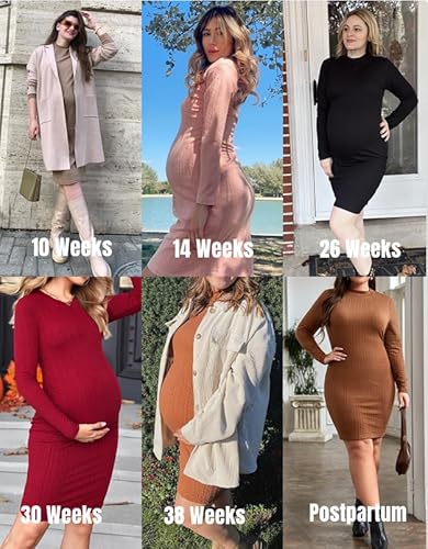 Ekouaer Maternity Dress Rib Knit Mock Turtleneck Long Sleeve Stretchy Bodycon Pregnancy Dresses Black L thumb #3