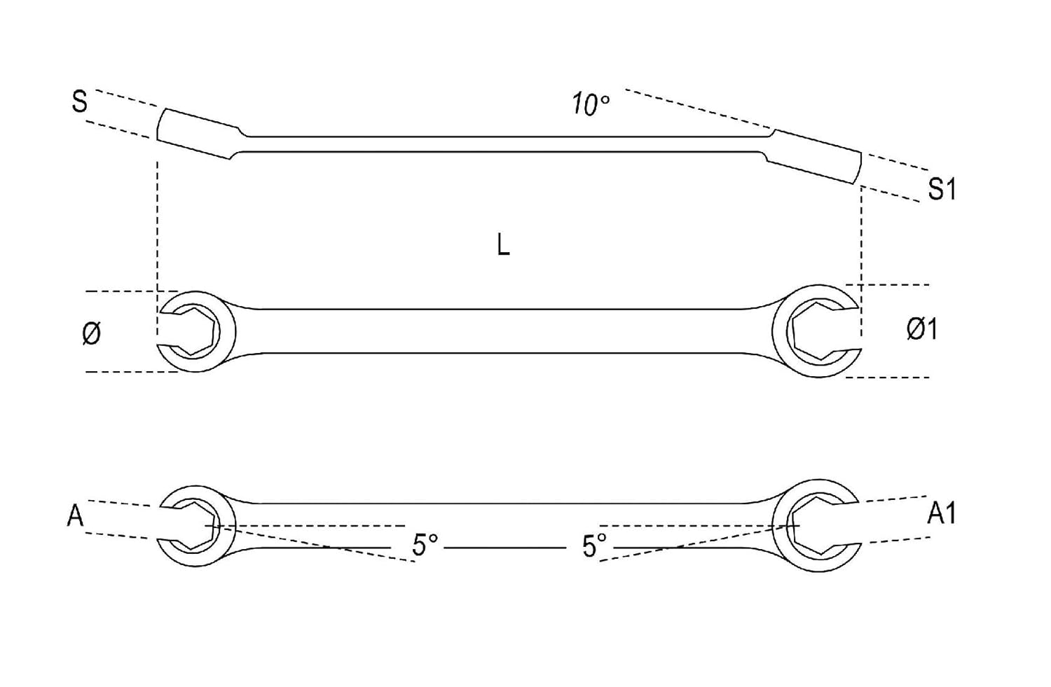 Beta 94 Series Double End, Open End Flare Nut Wrench, Metric 19mm x 22mm