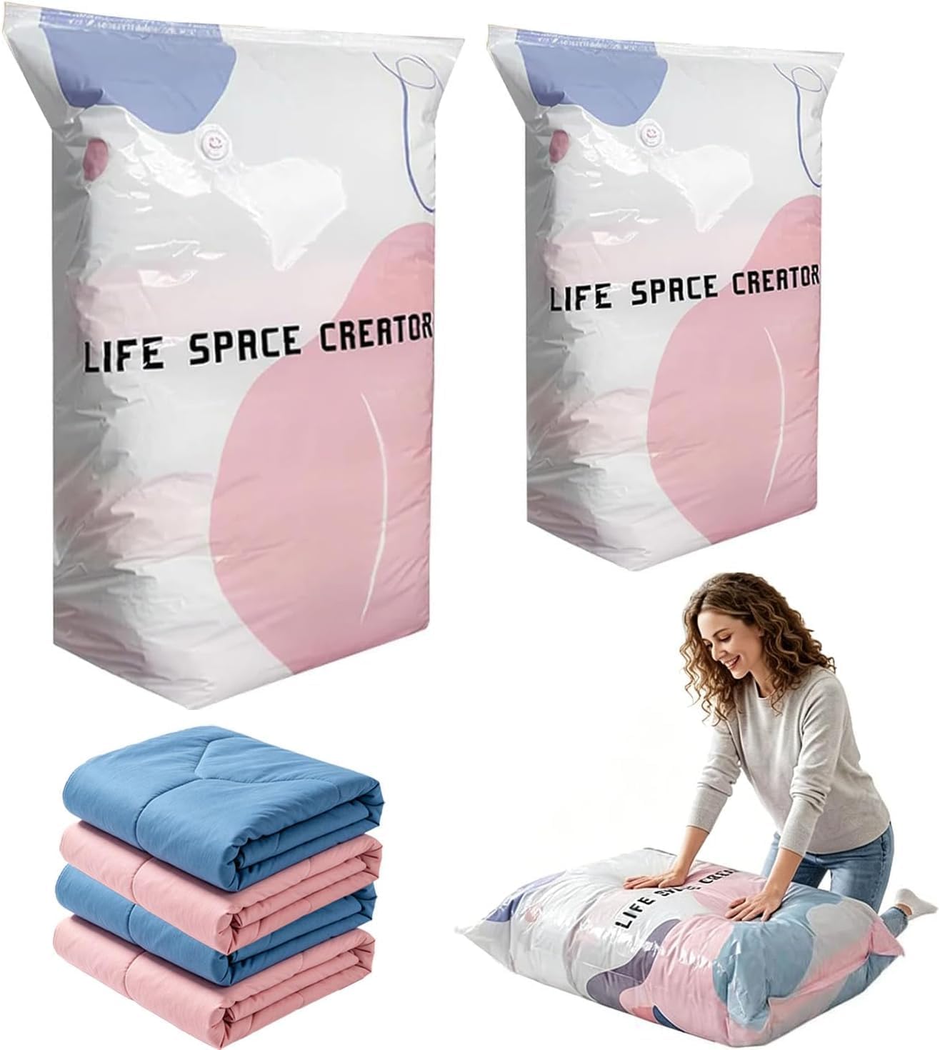 YERFFZE Upgraded 2026 AirTight Compression Storage Bags, 2Pack Extra Large Roll-Up Space Savers for Clothing, Comforters, Bedding, Blankets & Pillows, Reusable Vacuum-Seal Organizers for Home & Travel