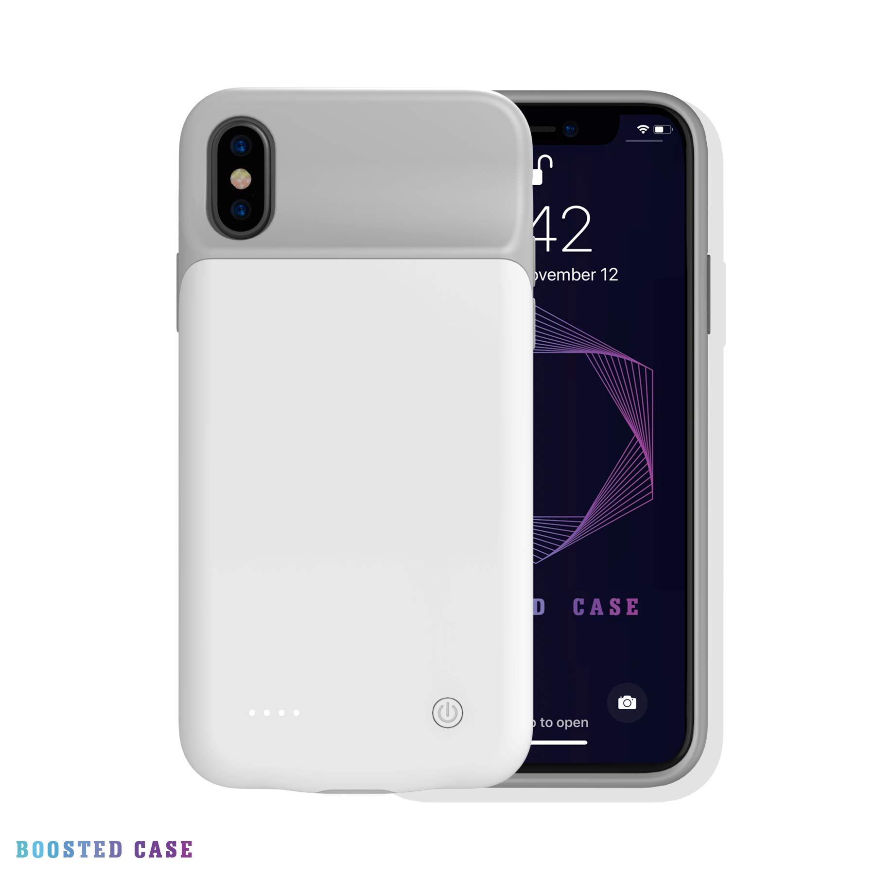 Boosted Case, Ultra Slim Smart Battery Charging Case iPhone X/Xs (3200mAh), iPhone XR iPhone Xs Max (4000mAh) Fully Covered Protection, Lighting Cable Compatible (White, iPhone X 3200mah)