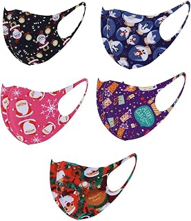 YiGengGo 5PC Adults Face_Mäsks Reusable Washable Cloth_Face Covering Bandana Cloth Face Bandanas Balaclava Anti-Dust Black Rhinestones Funny Printed Fashion Protection (A36-5PC, One Size)
