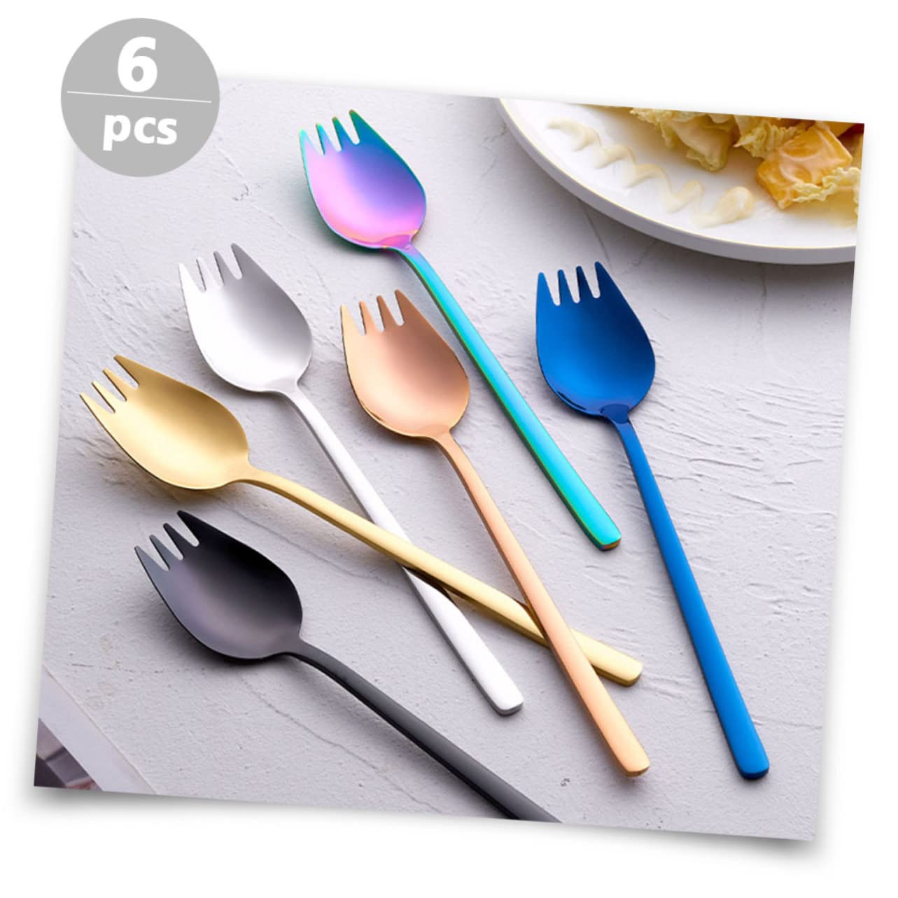 TOYANDONA 2 Set Stoviglie Forchetta E Cucchiaio Forks Cucchiaio Forchetta Doppio Uso Cucchiai Da Insalata in Acciaio Inossidabile Cucchiai Di Insalata Acciaio Inossidabile 304 6 Pezzi*2