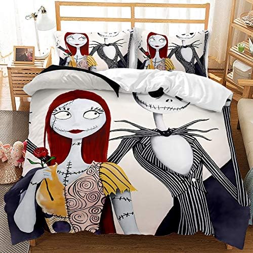 CHAOSE-UKB The Nightmare Before Christmas Set 3 Pieces Double Duvet Cover 135x200cm + 2 Pillowcases 50x75cm, Double Duvet Cover In Breathable Microfiber (Style 02,Double(200x200cm))