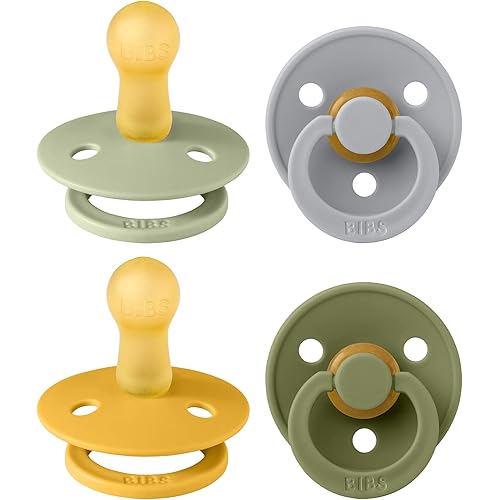 BIBS Pacifiers - Colour 4 Pack | Round Nipple Baby Pacifier | BPA Free Natural Rubber Latex Soother | Made in Denmark | Size 6-18 Months | Garden Colors