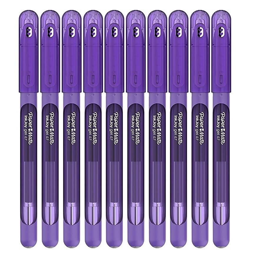 Newell BrandsPaper Mate InkJoy Capped Gel Ink Pens Assorted Colours 0.7mm Medium Point Nib Tip Adult Colouring Set (Purple), 10 Count (Pack of 1)