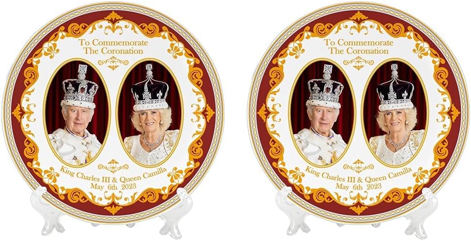 The Leonardo Collection His Majesty King Charles III & Queen Camilla Coronation Commemorative Plate with Stand Gift, Multicolour, one Size (Pack of 2)