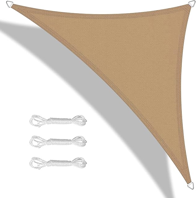 Teynewer Sun Shade Sail Triangle 2x2x2m Waterproof Shade Sail for Outdoor Garden Patio Party 98% UV Block Sunscreen Awning Canopy Sunsail with Free Rope, Sand