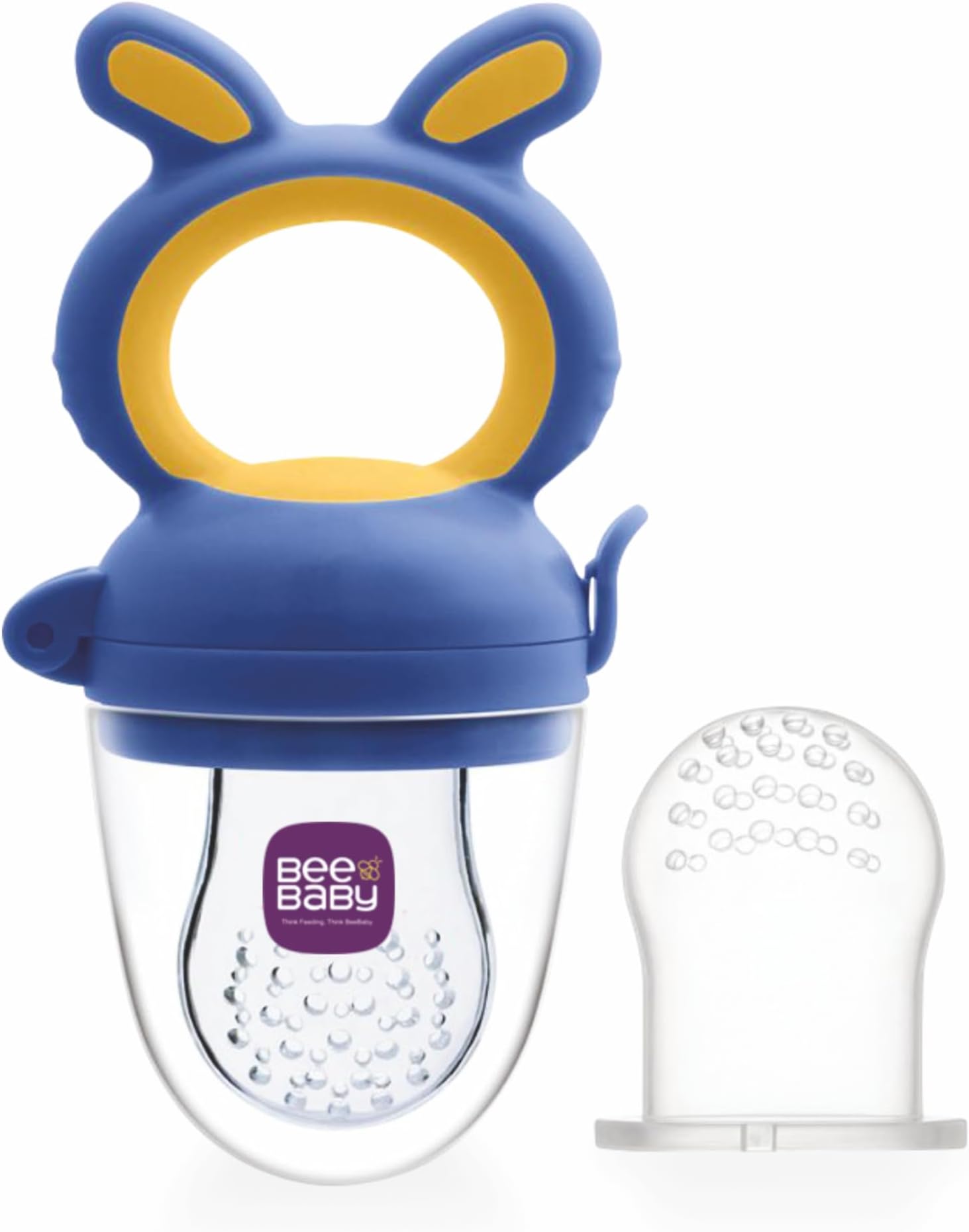 BeeBaby Soft Silicone Nibbler with Extra Mesh for Babies, Baby Fruit & Food Feeder, Anti Choking Fruit Pacifier, Teether for Infant, 100% BPA Free, 3 Months+ (Chewy - Blue)