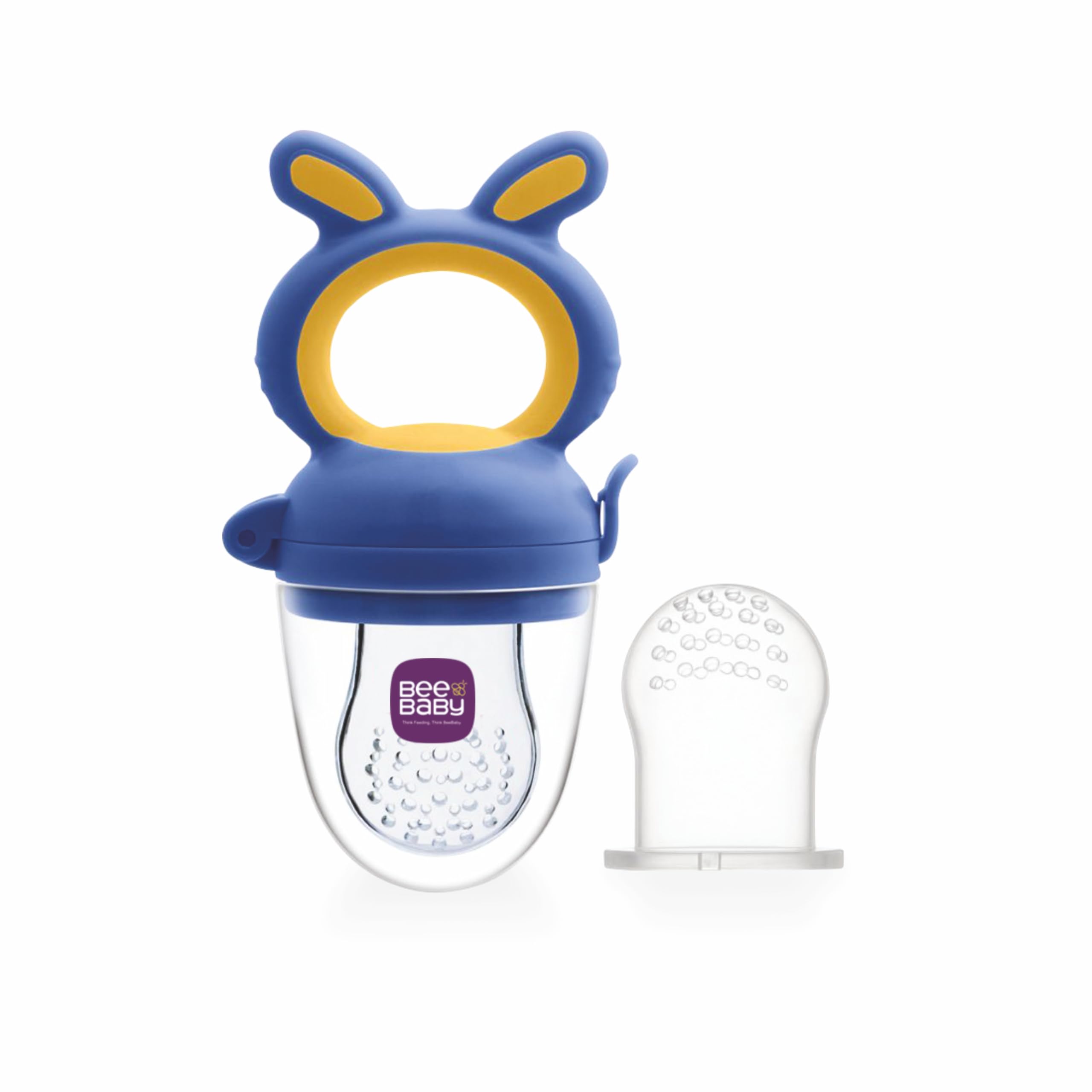 BeeBaby Soft Silicone Nibbler with Extra Mesh for Babies, Baby Fruit & Food Feeder, Anti Choking Fruit Pacifier, Teether for Infant, 100% BPA Free, 3 Months+ (Chewy - Blue)