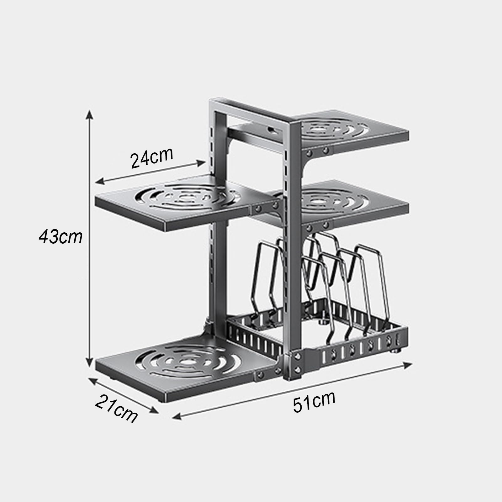 Kitchen Cabinet Organizer, 7-stöckig Pfannen Organizer mit Höhenverstellung, Hohe Beanspruchung Pfannenhalter mit Verstellbaren Topfdeckelstäben für Töpfe, Pfannen und Deckel