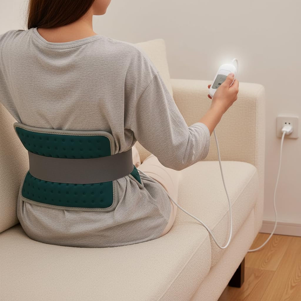 Medikart Heating Pad for Back Pain | Regular Size Electric |1 Year Warranty | Analog Remote | Period Cramps | Pain Relief Heating Belt with Temperature Controller for Lower Back,Knee,Shoulder,Neck Pain Relief (3 Heat Levels | Green with Grey Piping)