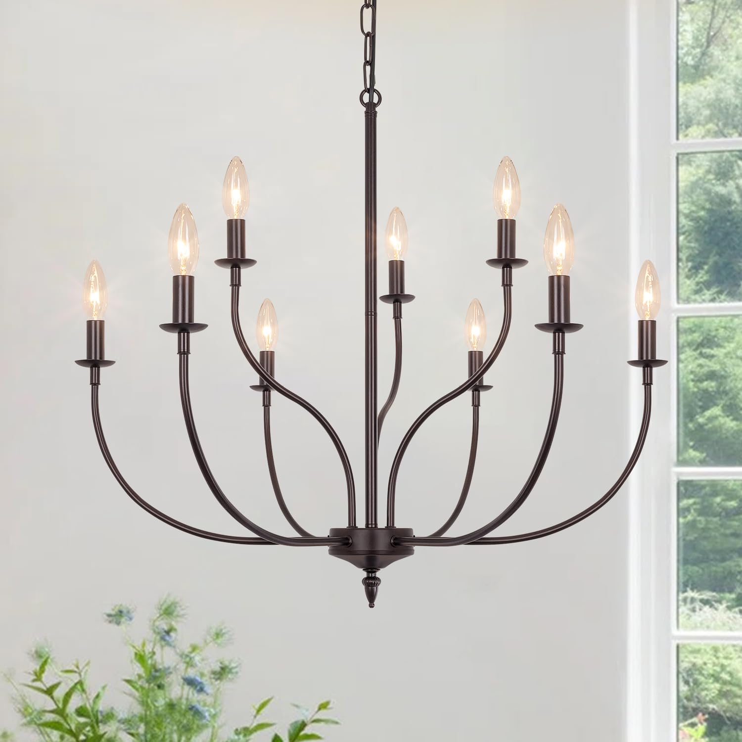 Photo 1 of 9-Light Farmhouse Chandelier, 2-Tier Oil Rubbed Bronze Chandelier 29.1"