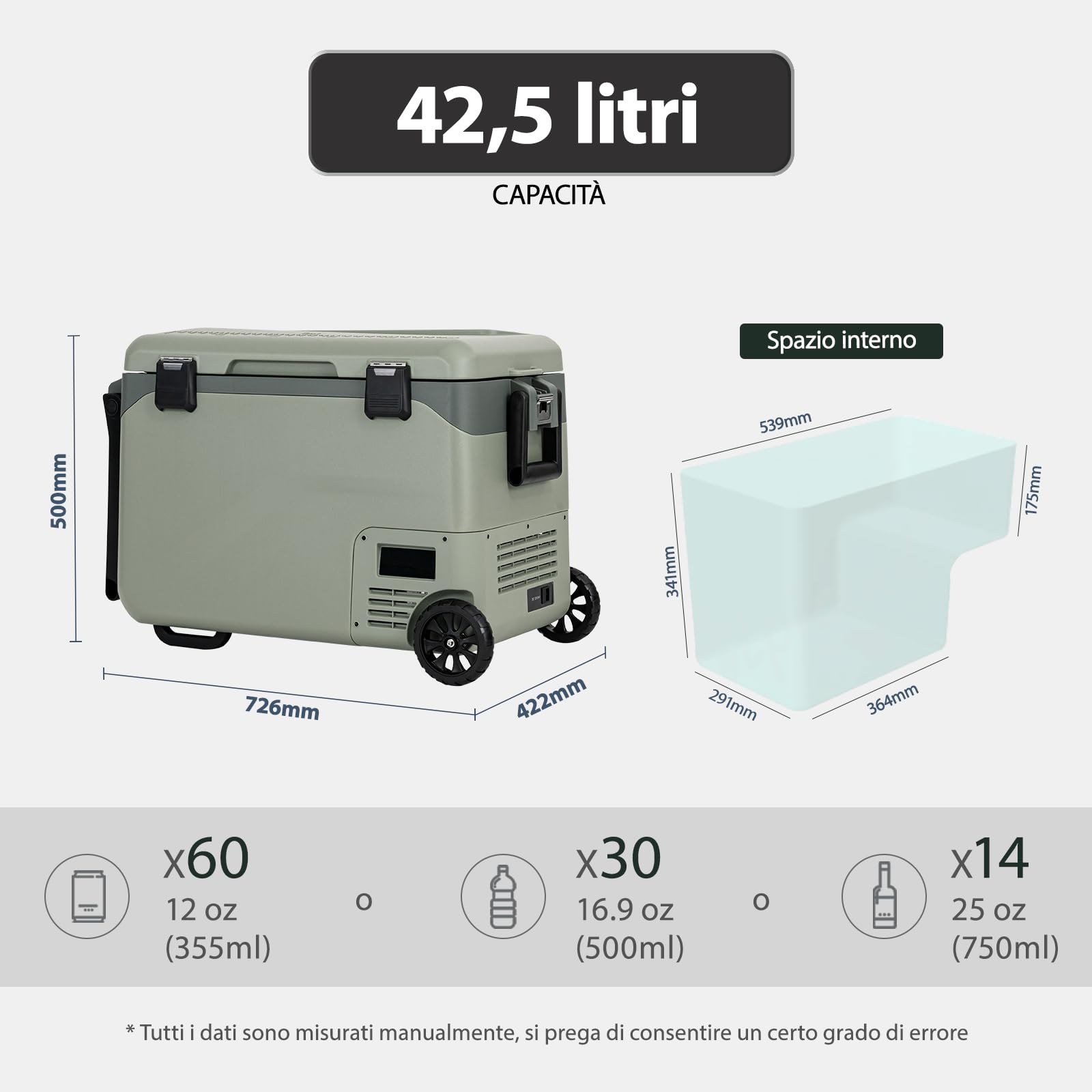 GD40W 43L Frigorifero Portatile Per Auto Congelatore 12/24V DC,Asta Telescopica E Ruote Mini Frigo Per Viaggio, Picnic, Campeggio Uso Esterno, da -20℃ a 20℃