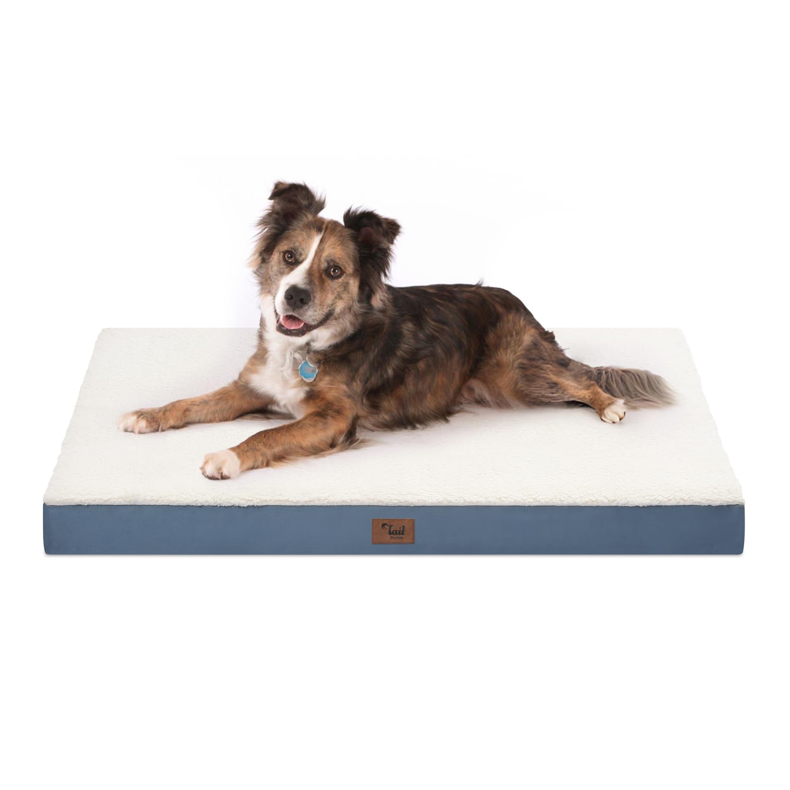 Orthopedic Dog Bed for Large Dogs, Plush Washable Pet Bed for Large Size Dogs with Egg Crate Foam &amp; Removable Oxford Cover, 36x27 Inch, Blue White