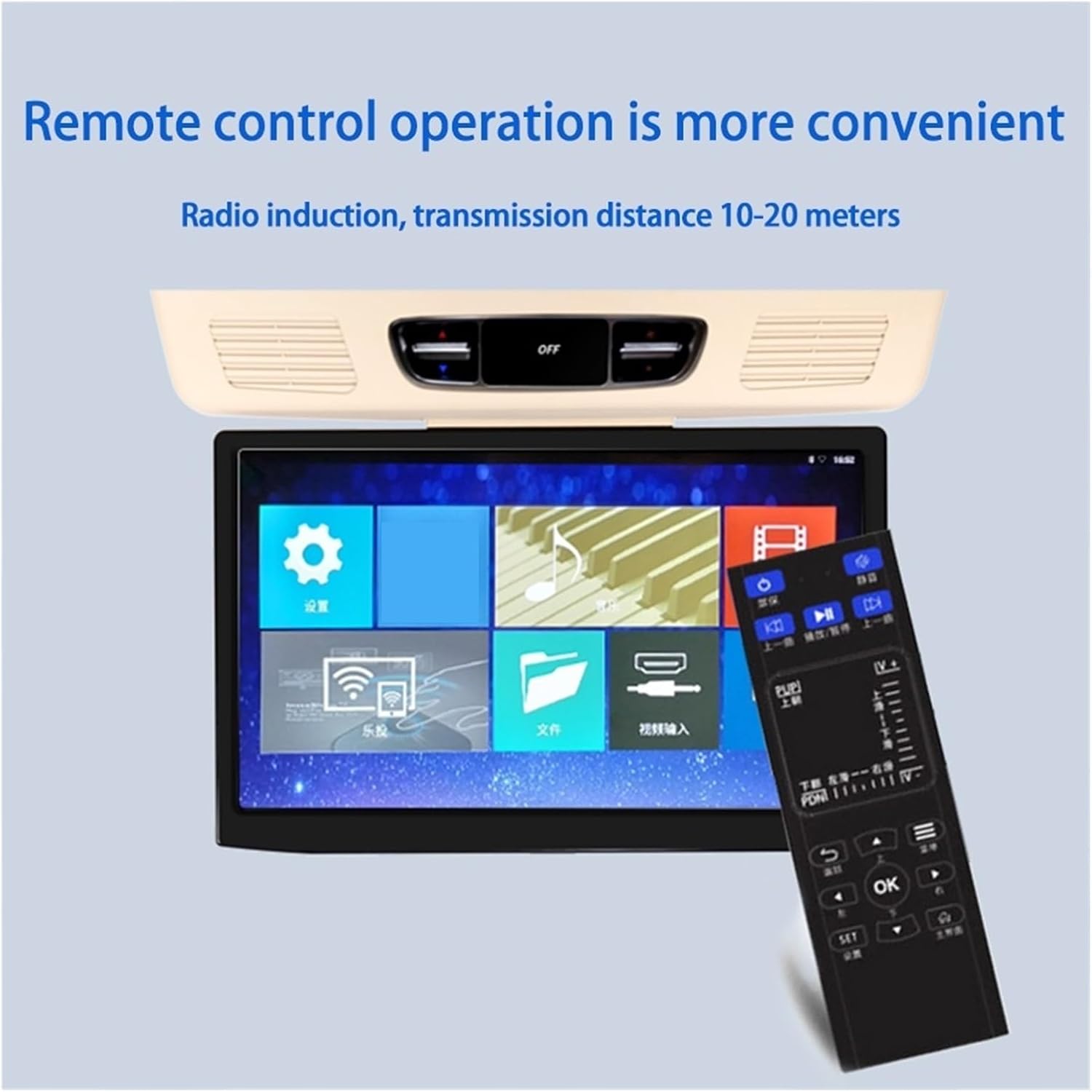 1920 * 1080 for Roof Screen Ceiling Monitor Multimedia Video Player Mirror Link Remote Control Easy Setup for Trips，13.3Inch