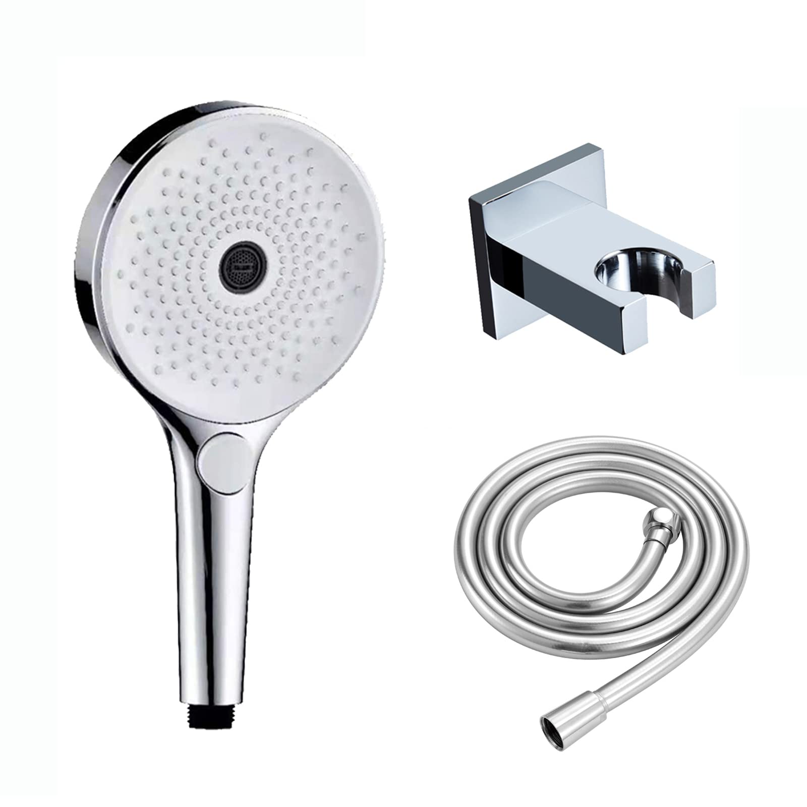 Soffione Doccia Cromo Bianco Doccetta per Doccia Universale ABS Telefoni Doccia Alta Pressione Doccetta per Vasca con Ottone Supporto Doccia, 1.5M PVC Tubo Doccia