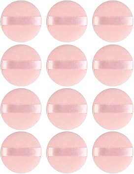 FADETTE Powder Pact Soft Microfiber Powder Puff 12 Pcs - Powder Puff Makeup Sponges for Powder Beauty Gifts for Women Beauty Blender Sponge Big Pink