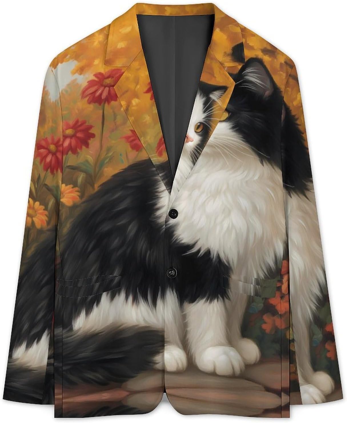 Long Hair Cow Cat Autumn Fashion Blazer for Men Suit Jackets Lightweight Button Lapel Sport Coats