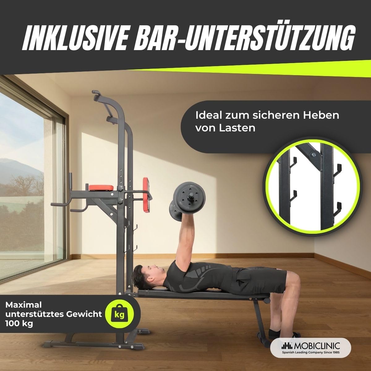 Mobiclinic®, Krafttrainingsstation, 9 in 1, Klappbar, mit Klimmzugstange