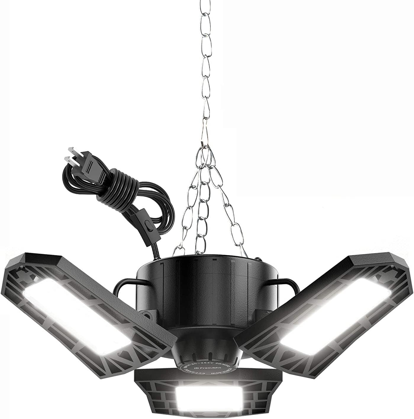 Plug in Linkable LED Garage Light with ON/Off Switch - 6000 Lumen 6500K Daylight 60W, Three Leaf Led Garage Ceiling Lights, Pack of 2