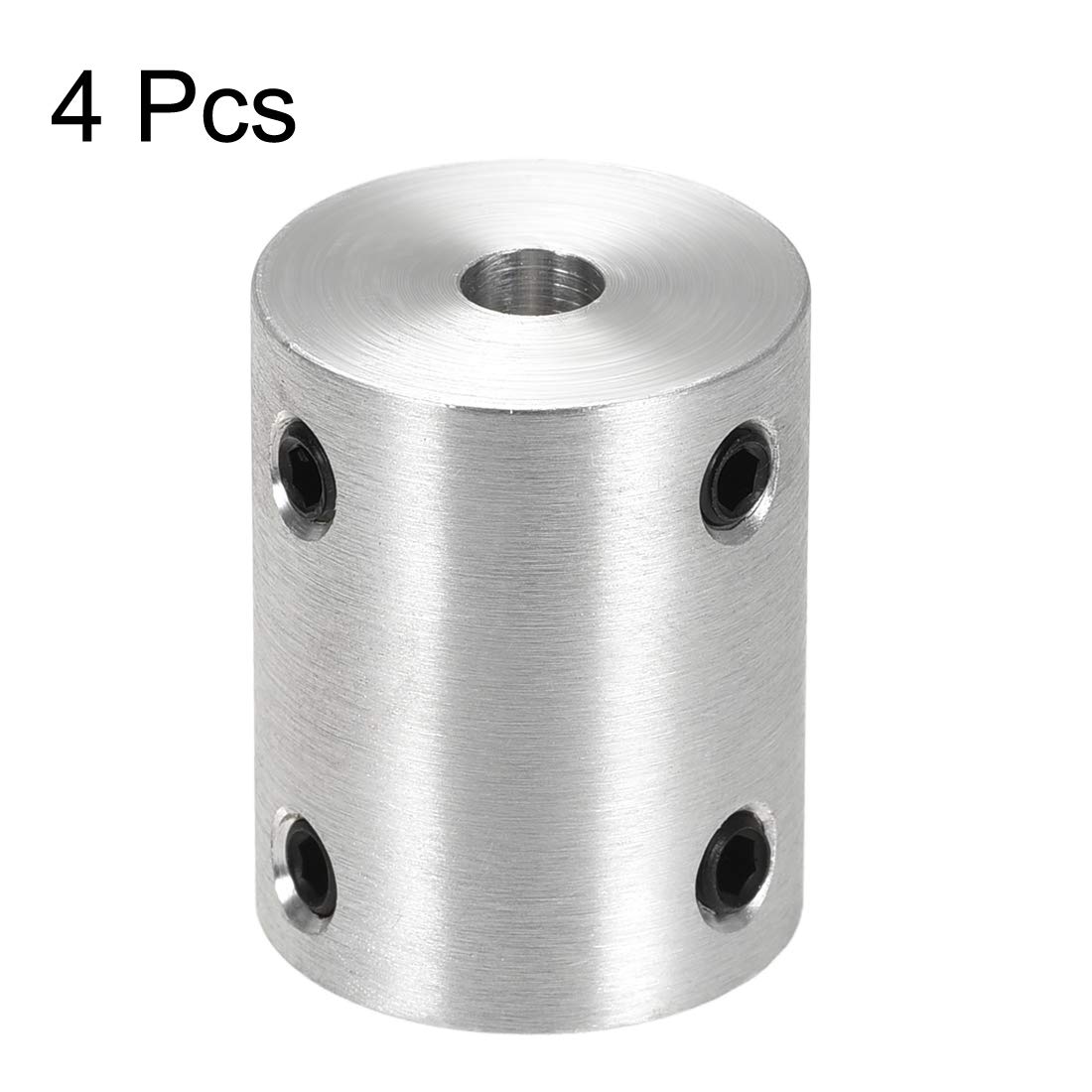 sourcing map Acoplamiento Rígido de Eje de 5mm a 10mm, Acoplador 25mm Longitud 20mm Diámetro con Tornillos, Conector de Aleación de Aluminio, Accesorios para Motor, 4 Pcs