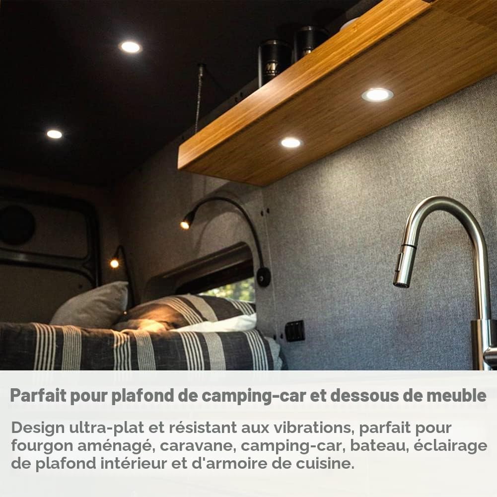 acegoo Lot de 4 Spot LED Encastrable 12V Extra Plat Dimmable Camping-car Bateau Encastré Blanc 3W 3200K Blanc chaud pour Meuble Van Salle de Bain