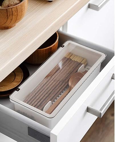 Miniatura 3 de Bandeja grande para cubiertos con tapa, organizador de cubiertos de cocina y cajones de utensilios, contenedor de almacenamiento de cubiertos con