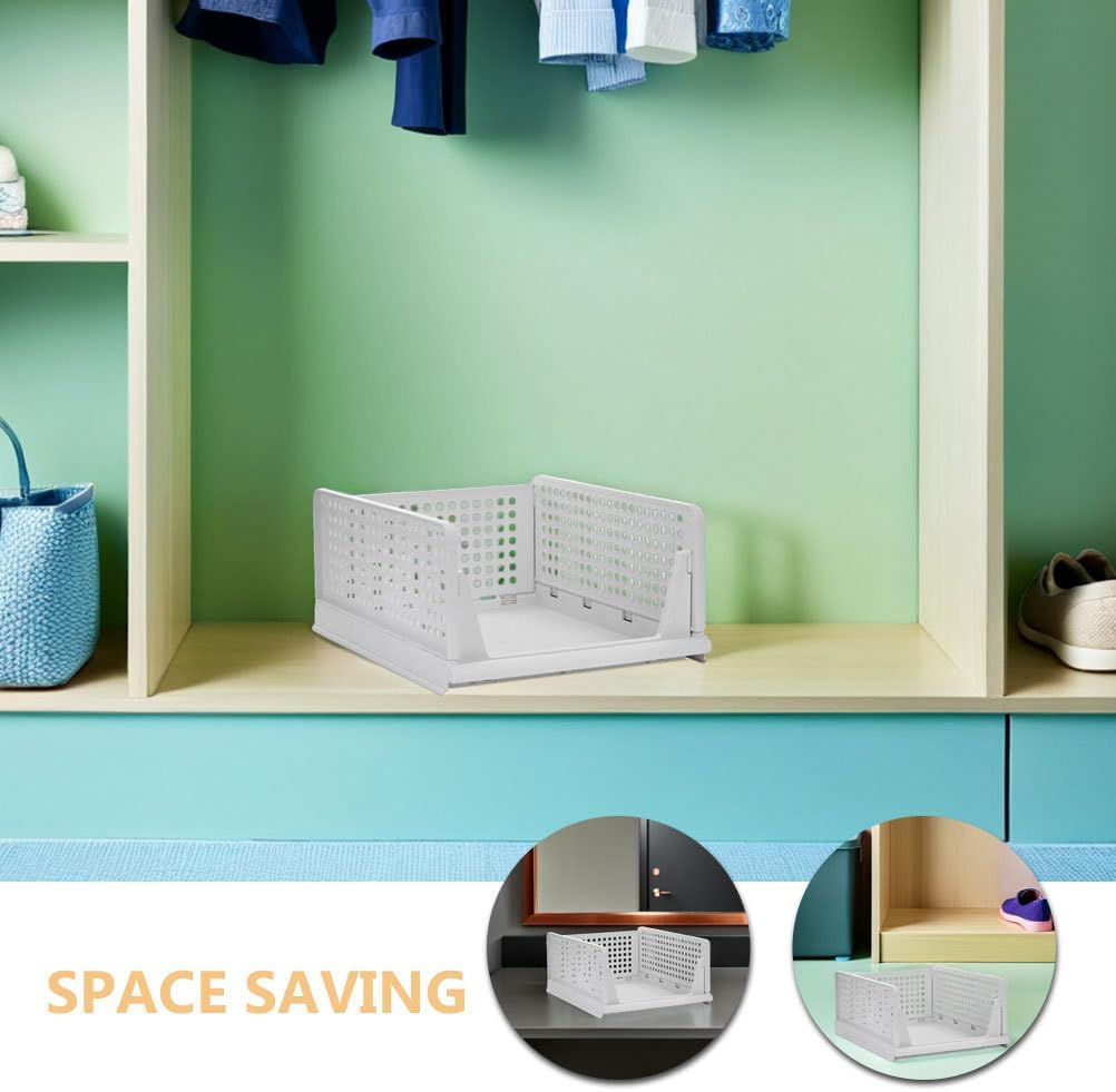 Cabilock 5pcs Foldable Storage Baskets Storage Bins Closet Organizers Plastic Drawer Shelf Container for Wardrobe Cupboard Kitchen Bathroom Office White