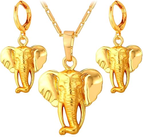 U7 Women Girls Lucky Necklace Stainless Steel 18K Gold Plated Cute DachshundElephantPig Animal Pendant