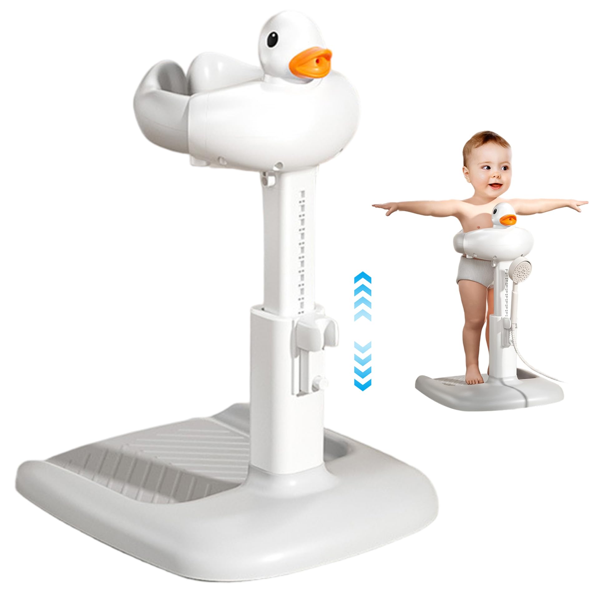 Supporto per doccia per bambini, supporto per vasca da bagno regolabile in altezza con giocattolo a forma di papera | La base antiscivolo fornisce supporto per il bagnetto a mani libere per le madri, aiutando con le routine del bagno e una co