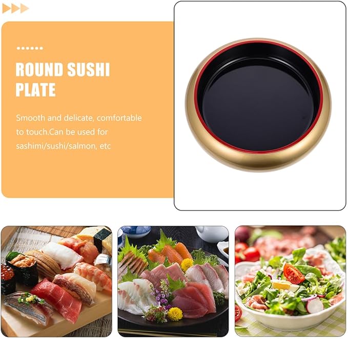 Plato Sushi Redondo Plástico Dorado 34cm NUOBESTY miniatura 8